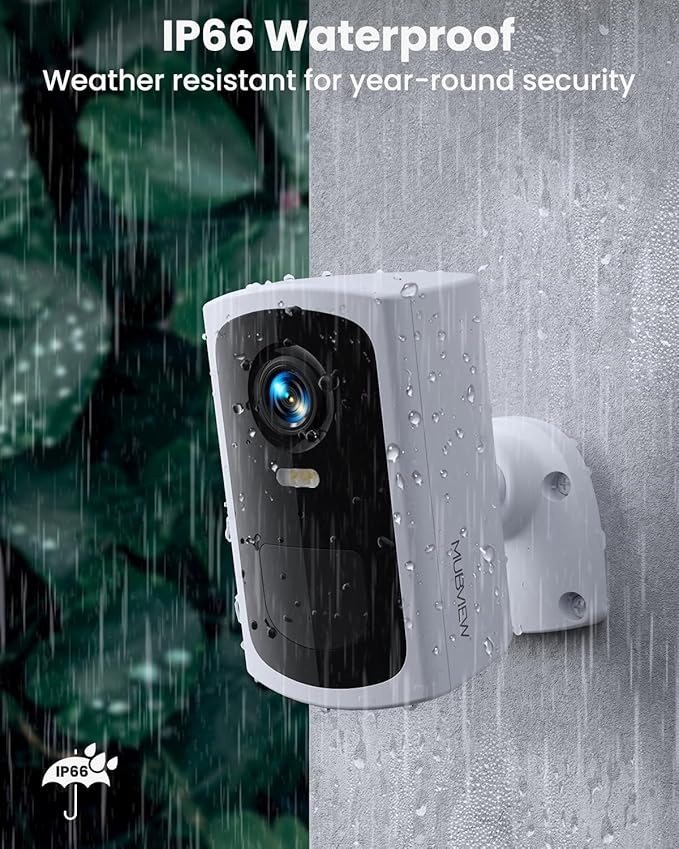MUBVIEW Security Cameras Wireless Outdoors - 4 Pack Outdoor Camera Wireless 2K Battery Powered Security Camera Outdoor & Indoor, WiFi Home Cameras with Spotlight/Siren/AI Motion Detection/2-Way Talk