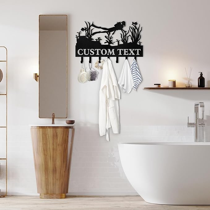 Personalized Key Holder for Wall, Beach Theme Key Holder Wall Mount with Hooks, Coconut Trees Key Hanger Wall Decor for Pool Bathroom Hallway Entryway Office, Customized Home Decor Gifts Color05