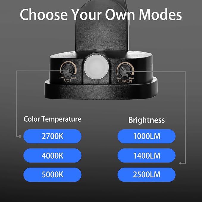 26W Flood Lights Outdoor, Integrated LED Security Light Fixture with 1 Adjustable Head, Adjustable Brightness and Color, Dusk to Dawn Exterior LED Outdoor Light for Garage Yard Porch 2-Pack (Black)