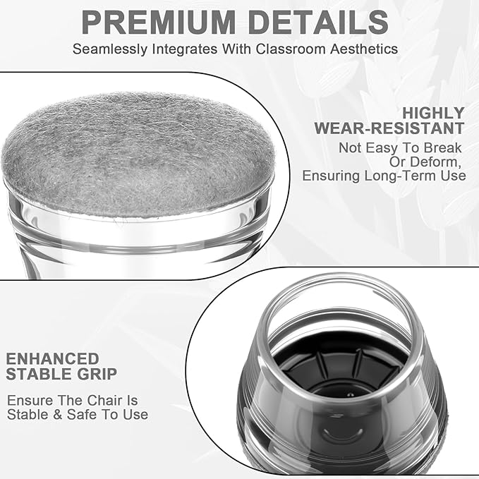 Chunful 32 Pcs Chair Leg Floor Protectors TPE Classroom Chairs & Desks Leg Covers with Quiet Felt Sliders Prevent Floor Scuffs & Scratches Desks Foot Caps Pads Teacher Classroom Supplies (Light Gray)