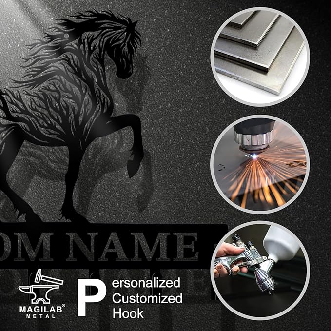 Personalized Custom Name Farm Horse Wall Key Hooks,Metal Horse Art Clothes Hooks,Metal Horse Wall Home Storage Decorative,For Front Door, Hallway, Kitchen, Bedroom,Keys,Hats (Style F)