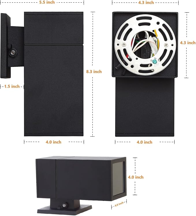 Dusk to Dawn Outdoor Wall Light, Exterior Light - ETL Listed, Aluminum Anti-Rust Waterproof Wall Mount Rectangular Design – Up or Down Photocell Outdoor Lighting for Porch, Garage or Patio