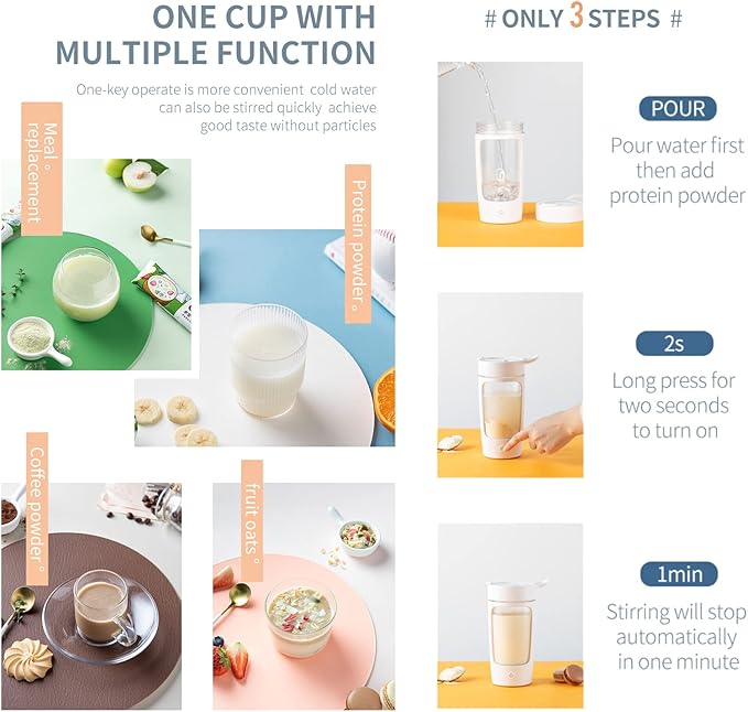 Electric Shaker Bottle, Blender Bottles For Protein Mixes, | Tritan | BPA Free| Portable Mixer Cup, Rechargeable Shake Cups And Meal Replacement Shakes, 22 oz(Pink)