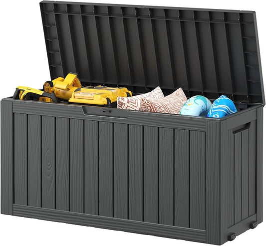 Outdoor Storage Box, Resin Deck Boxes Indoor and outdoor, Waterproof Storage Box Lockable Lid (Black, 80 Gallon)