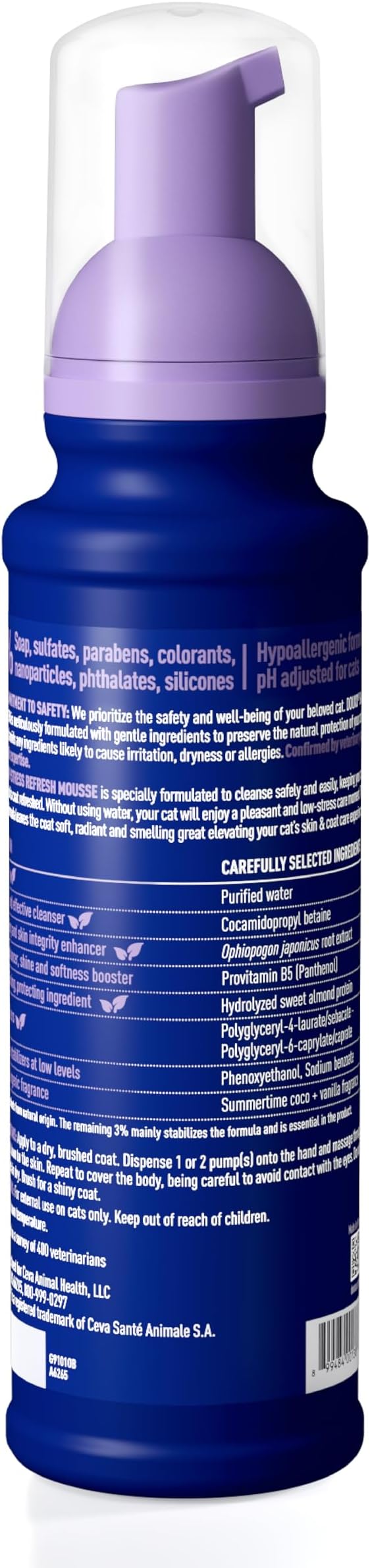 DOUXO® Skin & Coat SPA - Ultra-Safe Low-Stress Refresh Leave-on Mousse for Cats, 10 fl oz, Leaves The Coat Clean, Refreshed, Soft, Radiant and Smelling Great, Skin-Friendly Formula