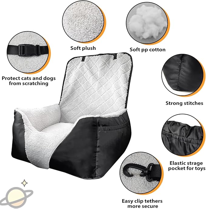Car Seat Suitable for Small Dogs, Pet CarSeat with Storage and Clip-On Safety Tether, Fully Removable and Washable Dog Car Seat, Dogs Booster Seat Suitable Small Medium Dog