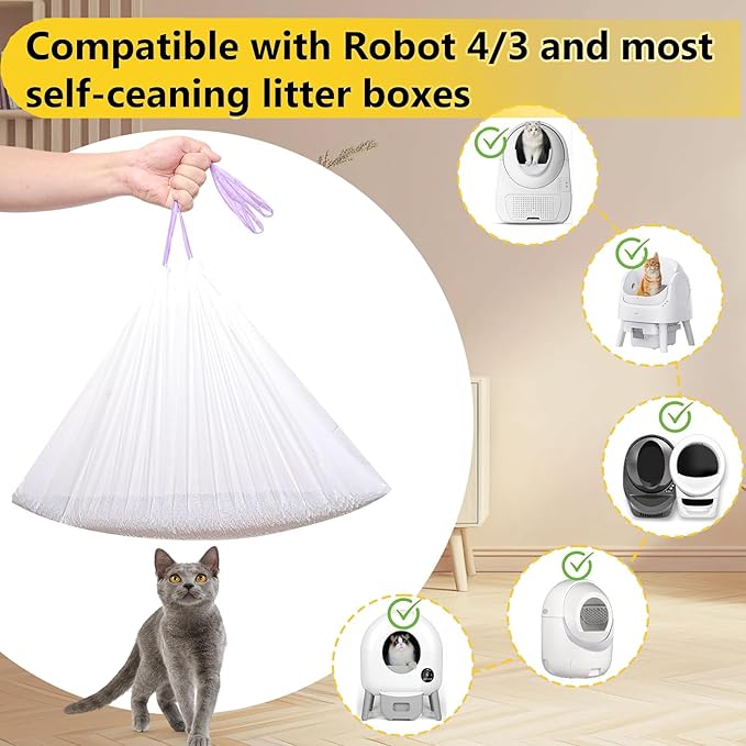 60 Count Self-Cleaning Litter Box Liners Compatible with Litter Robot 4/3, Leakproof & Odor-Control Design, 2x Thicker Material Than Standard Liners, Automatic Cat Litter Box Accessories