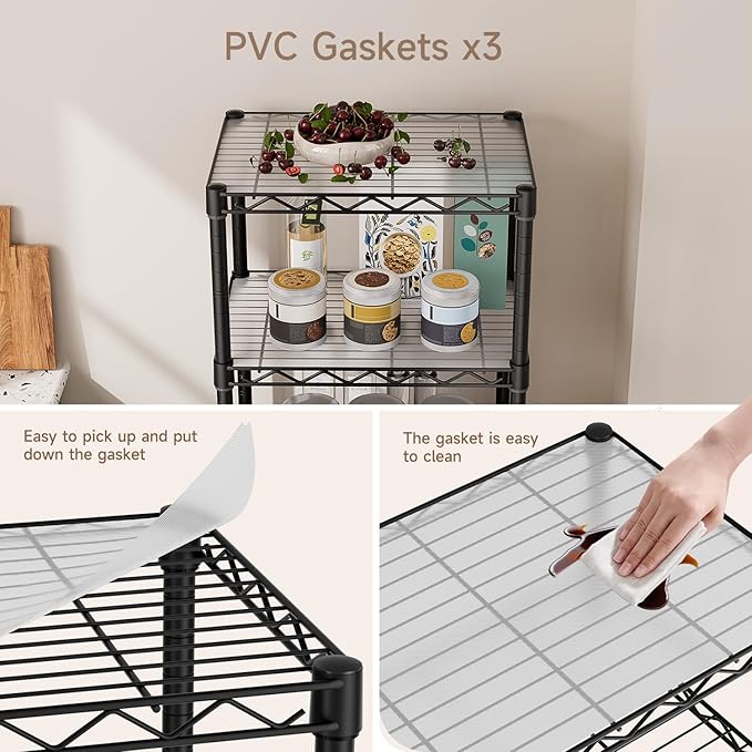 Small 5 Tier Shelves Storage Wire Shelving Unit Metal Shelf Adjustable Organizers Storage Shelving with Wheels for Bathroom Laundry Room Kitchen Pantry12”D x 18”W x 57.2”H Black