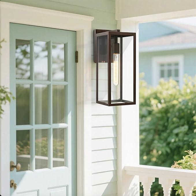 Bestshared Outdoor Wall Sconce Lights,Exterior Wall Lighting Fixtures with Clear Glass, Anti-Rust Modern Black Outside Lantern Lamp for House Front Porch Doorway Patio (Oil Rubbed Bronze, 15"-1 Pack)