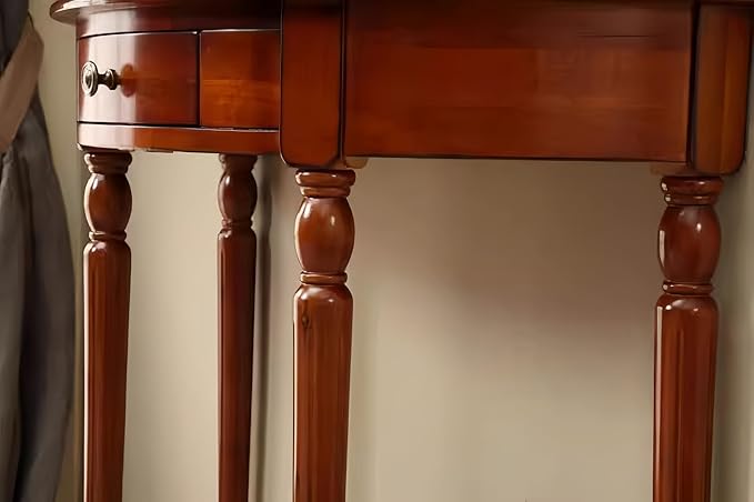 Solid Wood Console Table with Drawer, Semi-Circle Entryway Storage Shelf, Half-Moon Porch Table Side Elegant Vintage Sofa for Living Room (39.4" L x 15.7" W x 34.4" H)
