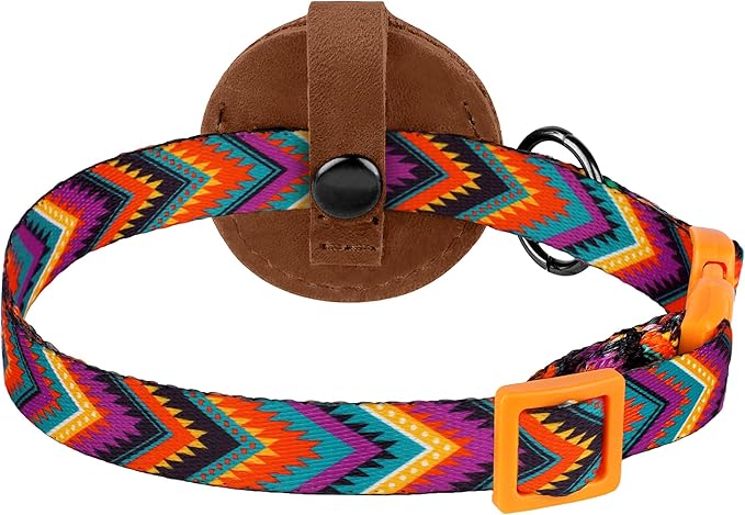Airtag Cat Collar with Bell - Non Breakaway Soft Pet Collar with Leather Air Tag Holder - Adjustable GPS Anti-Lost Collars for Girl Boy Cats Kitten Puppies, Lightweight and Patterned (Arrows)