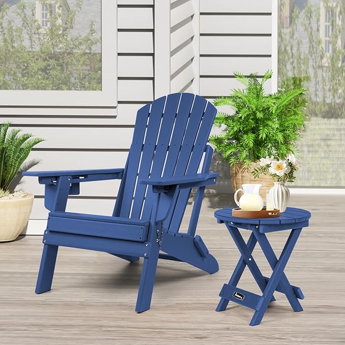 FUNBERRY Outdoor Folding Adirondack Side Table, No Assembly Portable Patio End Tables HDPE All Weather