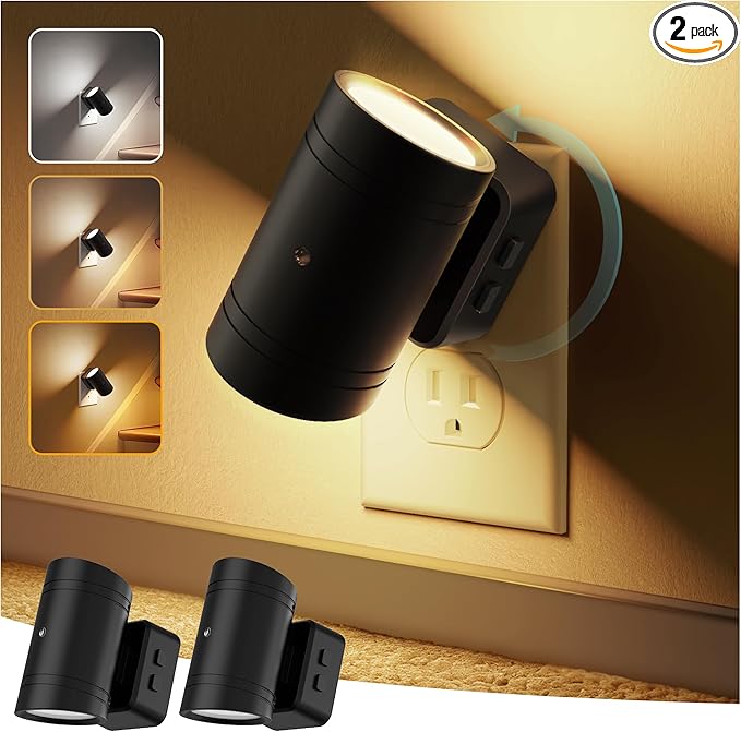 Briignite Night Lights Plug into Wall, 3CCT Modern LED Night Light Plug in, Dusk to Dawn Sensor, 3000KĀ0Kŀ0K Change Nightlight,Dimmable NightLight for Hallway, Bedroom, Stairway, 2 Pack
