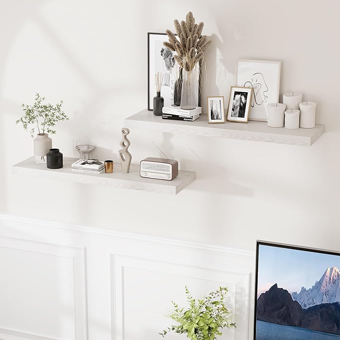 Fun Memories Floating Shelves for Wall, 36 x 9.3 Large Floating Shelf Wall Mounted Set of 2, Rustic Wood Shelves for Bathroom, Kitchen, Living, Heavy-Duty Storage Deep Shelf for Books, Decor, Brich