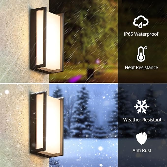 wowlite Modern Outdoor Wall Lights 2 Pack, LED Outdoor Porch Lights 3 Colors Changeable, Matte Black Exterior Light Fixture Wall Mount, IP65 Waterproof Outside Light Fixtures for Porch Front Door