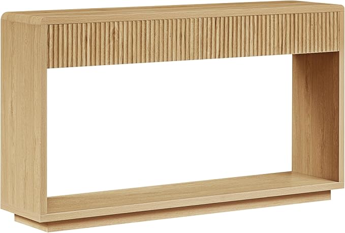 59" Rustic Flute Console Table with 2 Drawers, Modern Farmhouse Entrance Table, Sofa Table for Behind Sofa, Hallway Table with Storage Compartment, Suitable for Hallway and Living Room,Qak