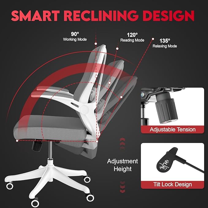 Ergonomic Office Chair - 400LB Comfy Desk Chairs with Adjustable Headrest and Lumbar Back Support, Mesh Computer Chairs with Wheels and Arms for Home Office, Study, Bedroom and Dorm (03grey)