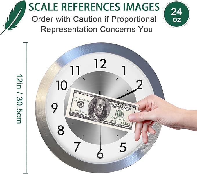 Silent Wall Clock Battery Operated,Modern Metal Wall Clock Decorative for Living Room/Kitchen/Office/Home,12 inch