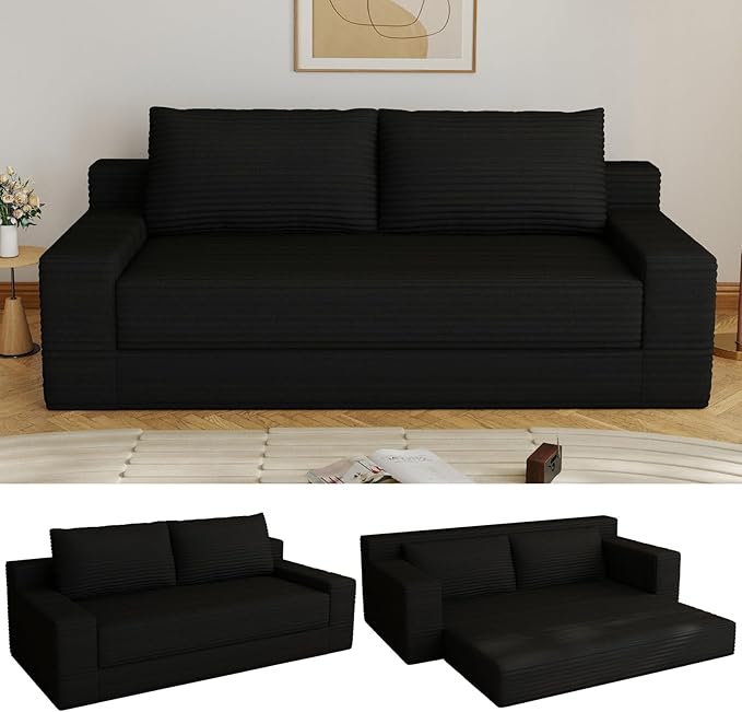 70.78" Loveseat Sofa, Modern Small Corduroy Couch Comfy Deep Seat for Living Room, Bedroom, Apartment, Home Office, No Assembly, Black
