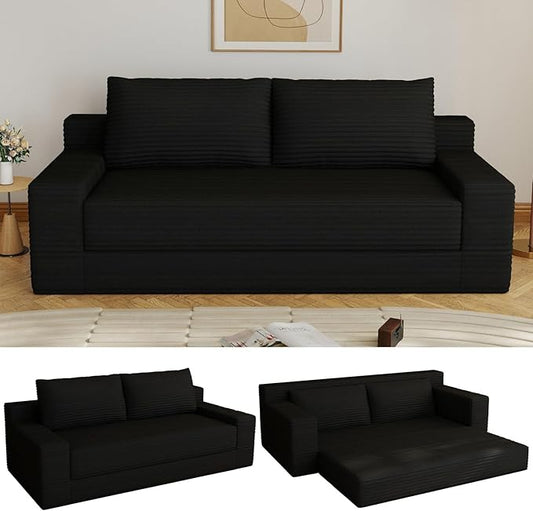 70.78" Loveseat Sofa, Modern Small Corduroy Couch Comfy Deep Seat for Living Room, Bedroom, Apartment, Home Office, No Assembly, Black