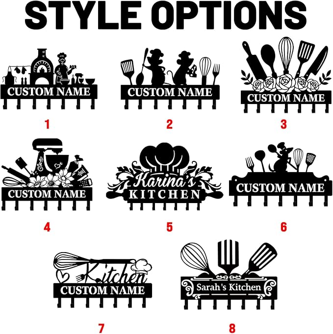 Personalised Key Holder for Wall, Kitchen Theme Key Holder Wall Mount, Kitchen Hooks for Utensils, Decorative Key Hanger Organizer for Dining Room Restaurant Entryway, Home Decor Gifts