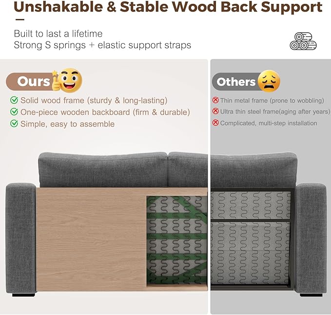 ABCASA 112" Convertible Sectional Sofa, Large L Shaped Couch with Detachable Sofa Cover, Modular Couch for Living Room, Breathable Linen Fabric Corner Sofa for Apartment, Grey