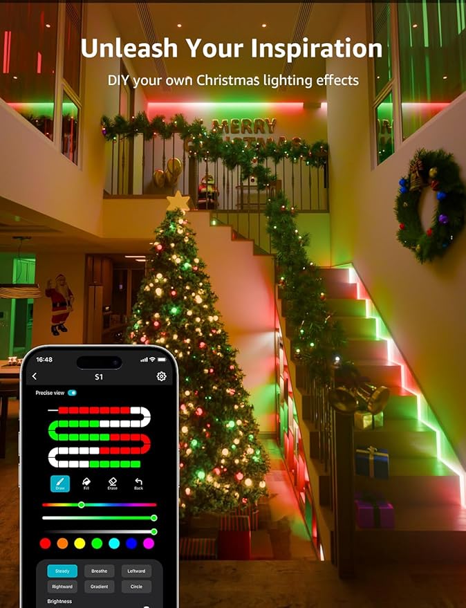 Lepro S1 AI LED Strip Lights for Christmas Decorations, 32.8ft Smart RGB Light Strips with IC and Rainbow Chasing Effects, Personalized Al Lighting Designer, No Remote, 2.4GHz Wi-Fi & Bluetooth