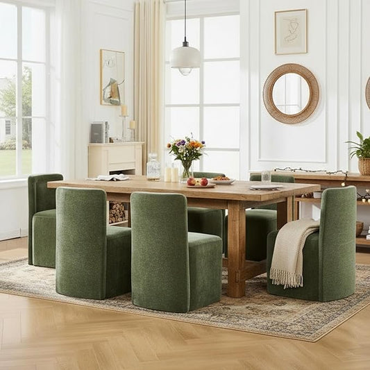Green Upholstered Dining Chairs Set of 6, Armless Modern Chenille Dining Chairs with High Back, Kitchen Chair for Dining Room/Restaurant/Living Room