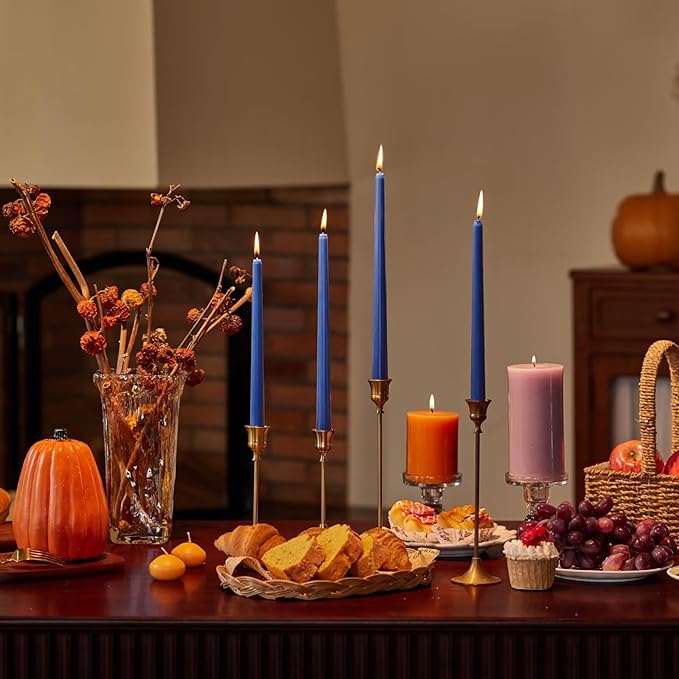 New Burning Formula Unscented Dripless 12-Inch Taper Candles Set of 12 - Dark Blue, for Wedding, Dinner - Smokeless, Long Burning - Hand Poured, Colored Tall Candlesticks - Azul Oscuro