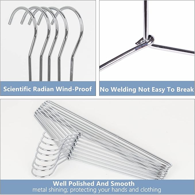 Amber Home 30 Pack Heavy Duty Metal Shirt Coat Hangers, Stainless Steel Clothes Hanger with Polished Chrome, 17 Inch Silver Metal Wire Hanger