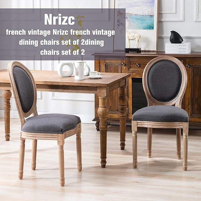 Nrizc French Country Dining Chairs Set of 6, Farmhouse Dining Chairs, Wood Round Back Dining Room Chair for Dining Room/Living Room/Bedroom