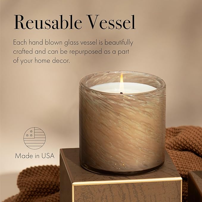 LAFCO New York Fall Classic Candle, Pumpkin Seed & Sandalwood - 6.5 oz - 50-Hour Burn Time - Reusable, Hand Blown Glass Vessel - Made in The USA