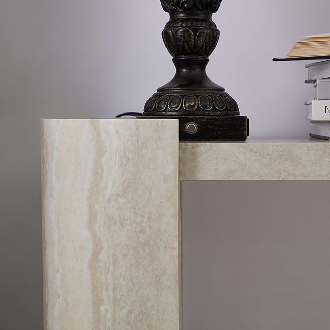 LKTART 53" MDF Console Table for Entryway, Narrow Entryway Table with Faux Mars Marble Pattern, Couch Table Behind Sofa with Curved Legs for Living Room Hallway Foyer