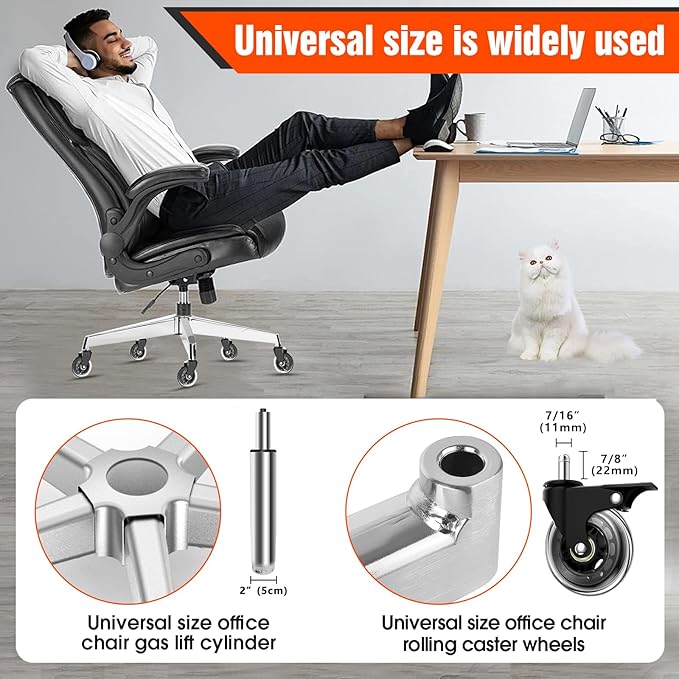 Office Chair Base Replacement PartsWith 5 Casters with Brakes(3300 lbs) - Heavy Alloy Office Chair Base Replacement, Universal Gas Cylinder