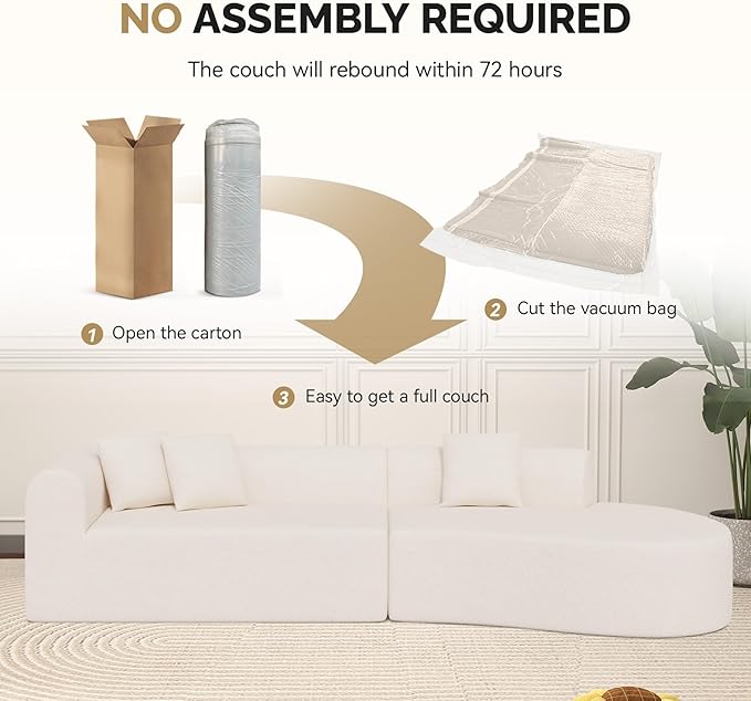 128" Oversized Modern Curved Sofa,Boneless Cloud Sectional Couch with Deep Seat,No Assembly Required Chenille Couches for Living Room,Beige,1 PCS