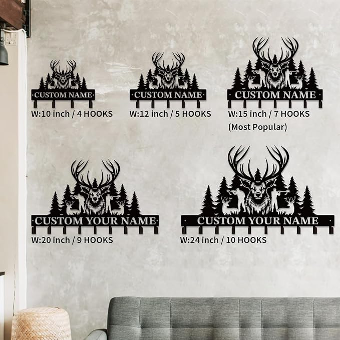 Personalized Custom Name Hunting Deer Wall Key Hooks,Metal Hunting Art Clothes Hooks,Metal Hunting Wall Home Storage Decorative,Hunter For Front Door, Hallway, Kitchen, Bedroom,Keys,Hats (Style F)
