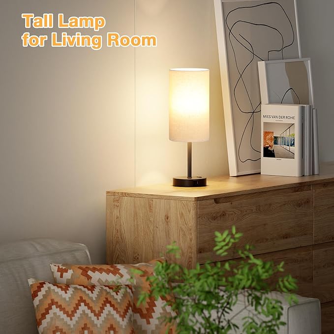 Dicoool Tall Touch Bedside Table Lamp with USB - 3 Way Dimmable Black Lamps for Bedroom Nightstand, Desk Lamp with Black Charging Station for Dorm, Office, Kids Room