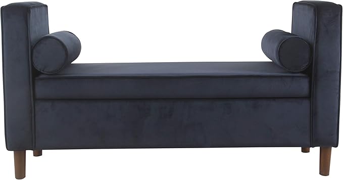 HomePop Home Decor | Upholstered Modern Storage Ottoman Bench with Pillows | Ottoman Bench with Storage for Living Room & Bedroom | Decorative Home Furniture (Navy)