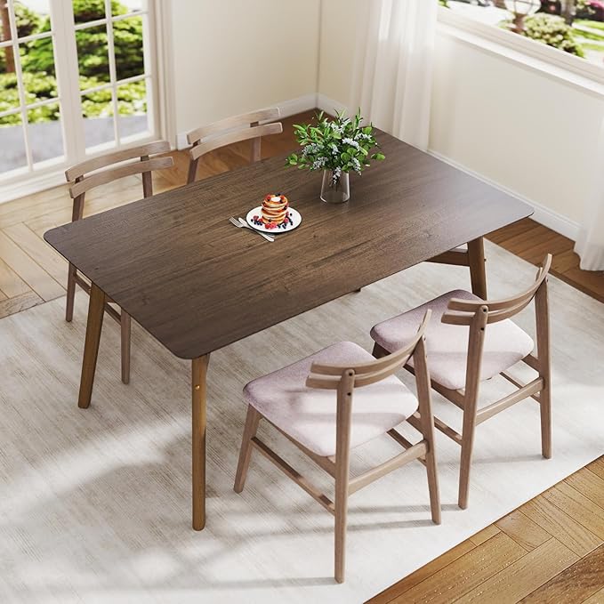 DUOMAY Modern Wooden Dining Table for 4-6 People, 59" Large Rectangular Dinner Table with Wood Legs for Home Dining Room Restaurant Farmhouse Kitchen, Brown