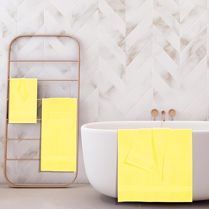 BOUTIQUO 6 Pack Cotton Towel Set, Contains 2 Bath Towels 27x54 inch, 2 Hand Towels 16x24 inch & 2 Wash Coths 12x12 inch, Ideal Everyday use, Ultra Soft Compact & Lightweight - Lime Yellow
