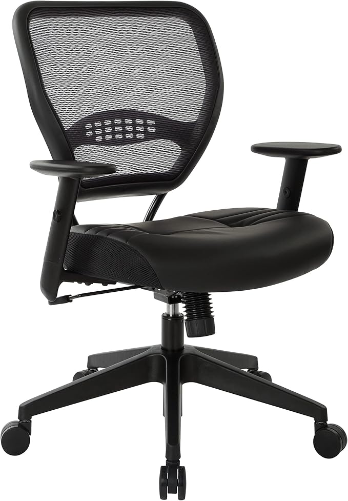 Space Seating 57 Series Professional Dark Air Grid Back Manager's Adjustable Office Chair with Built-in Lumbar Support and Padded Seat, Black Bonded Leather
