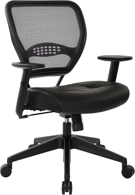 Space Seating 57 Series Professional Dark Air Grid Back Manager's Adjustable Office Chair with Built-in Lumbar Support and Padded Seat, Black Bonded Leather