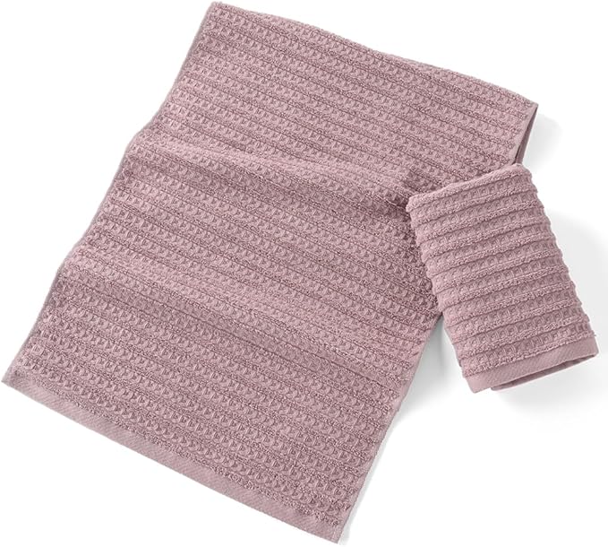sense gnosis Waffle Hand Towel with Terry Striped Pattern Super Soft 100% Cotton Ultra Absorbent Bathroom Hand Towels 13 x 29 Inch (Pink-Purple, 2 Pieces)