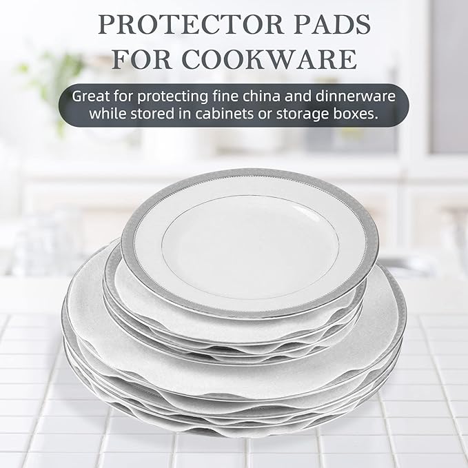 96 Pack Felt Plate Dividers Protectors, Thick Felt Round Plate Separators Pads China Dish Storage Protectors Pads with 3 Sizes for Packing Stacking Porcelain Cookware, White
