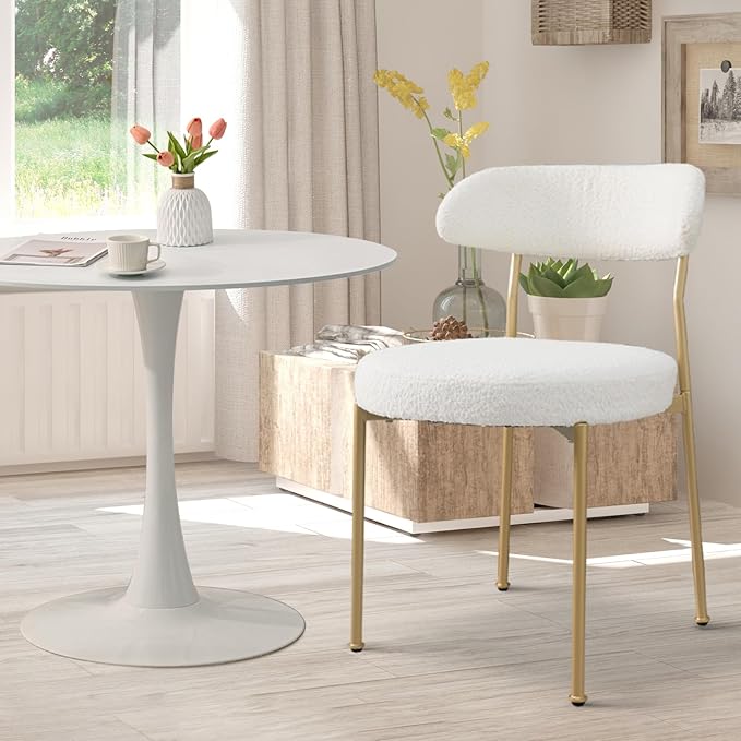 SoarFlash Kitchen Table and Chairs for 2, 31.5" Dining Table Set for 2 with Boucle Upholstered Chairs, 3 Piece Round Kitchen Table Set, Dining Room Table Set for Small Space, Apartment, Beige/White