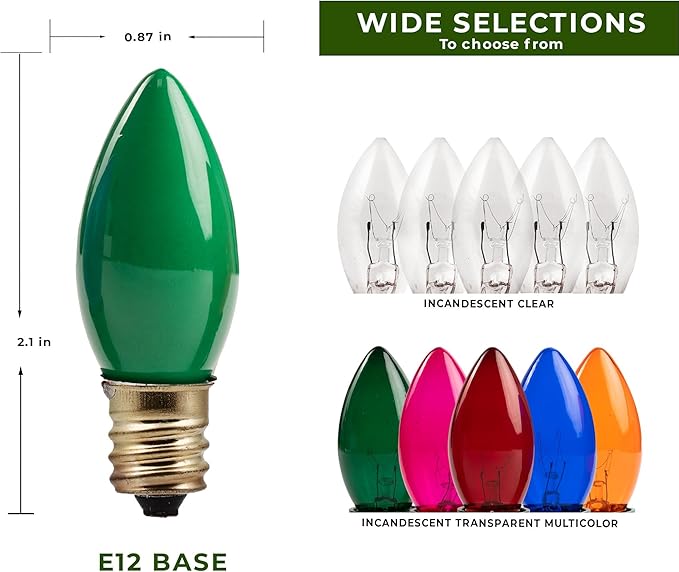 C7 26ft Indoor/Outdoor Ceramic Multicolor Incandescent Christmas String Lights with 25 Bulbs | 120V, 5W