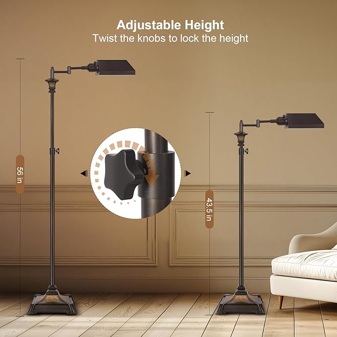 Scenekoy Adjustable Height Smart LED Floor Lamp for Living Room Bedroom, Remote Control Traditional 350º Swing Arm Standing Lamp with Swivel Metal Shade, Decor for Reading House Home Office