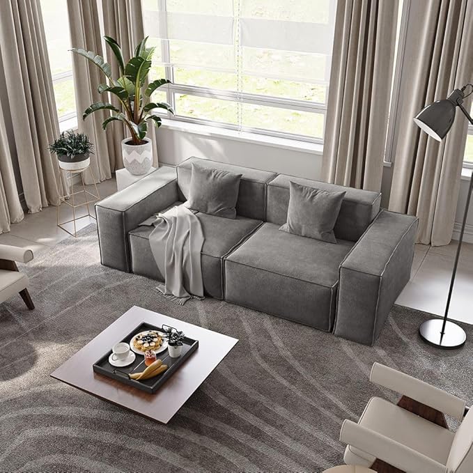 POVISON 83" Modular Sectional Sofa for Living Room Modern Large Sectional Couches Velvet Loveseat Oversized Deep Seat Sofa Set 2 Seater Big Comfy Cloud Couch for House Office