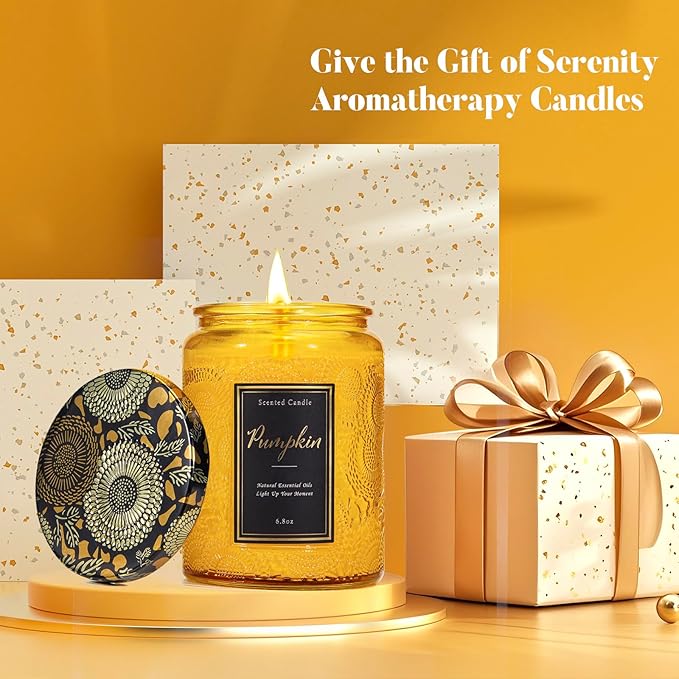 Pumpkin Scented Candle for Home, Luxury Glass Candles Soy Wax, Autumn Aromatherapy Candle Gift, Fall & Halloween Home Decor, 6.8 oz