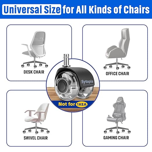 Office Chair Wheels 2" Desk Chair Caster Wheels Smooth Roller Style Quiet for Carpet and Hardwood Floors Universal Fit 11x22 mm Set of 5 Grey